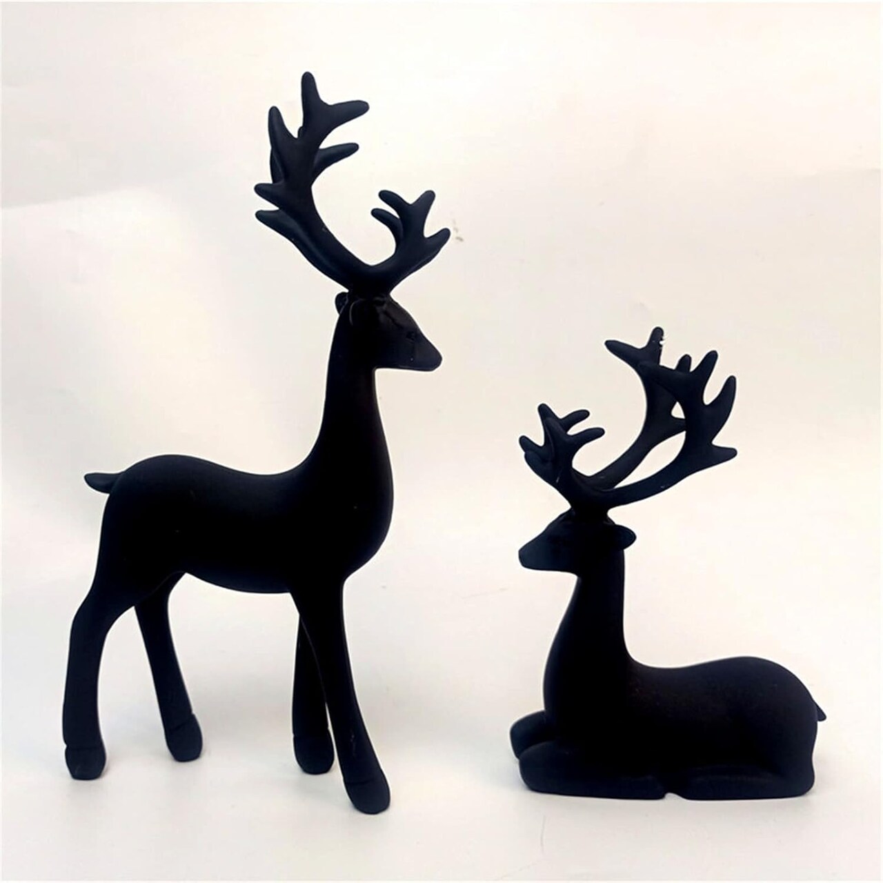 2 Pack Resin Christmas Reindeer Figurines Deer Statues Elk Sculpture Deer Ornaments for Living Figurine Statues TV Cabinet Home Office Wine Cabinet Decoration (Black)
